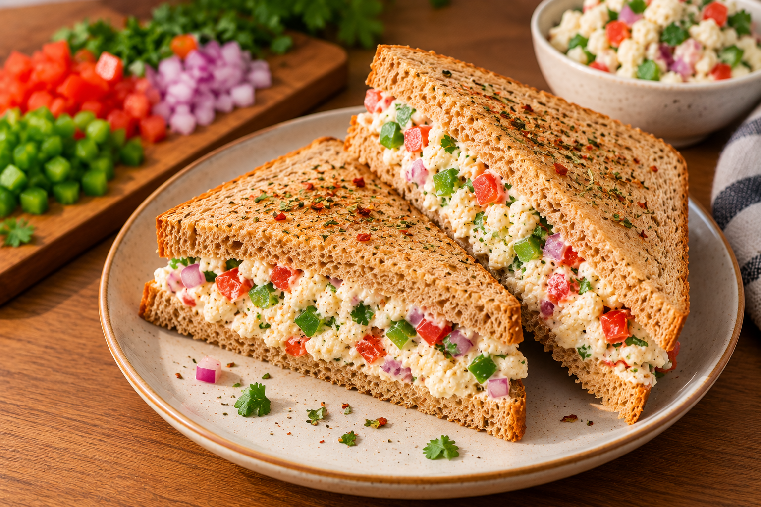 Easy no-cook paneer sandwich for hostel students